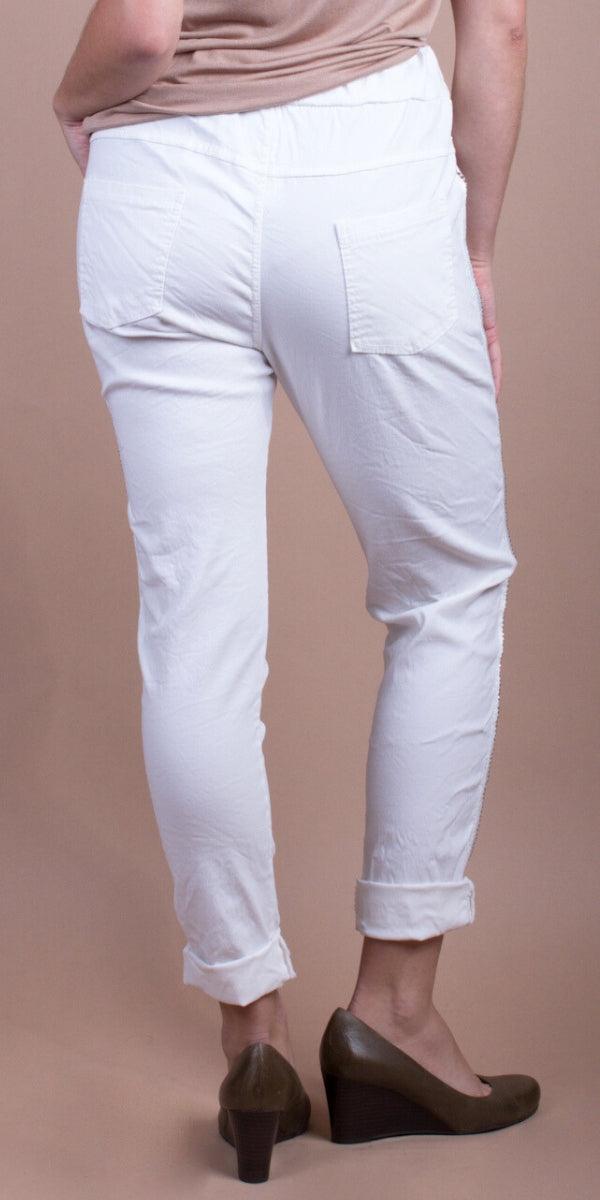 Carlo Pants - Gigi Moda - Made in Italy # cropped pant, Cropped pants, drawstring pant, drawstring pants, free shipping, Gigi Moda, Made in Italy, one size, OS, Pants, patches, studded, Tie waist