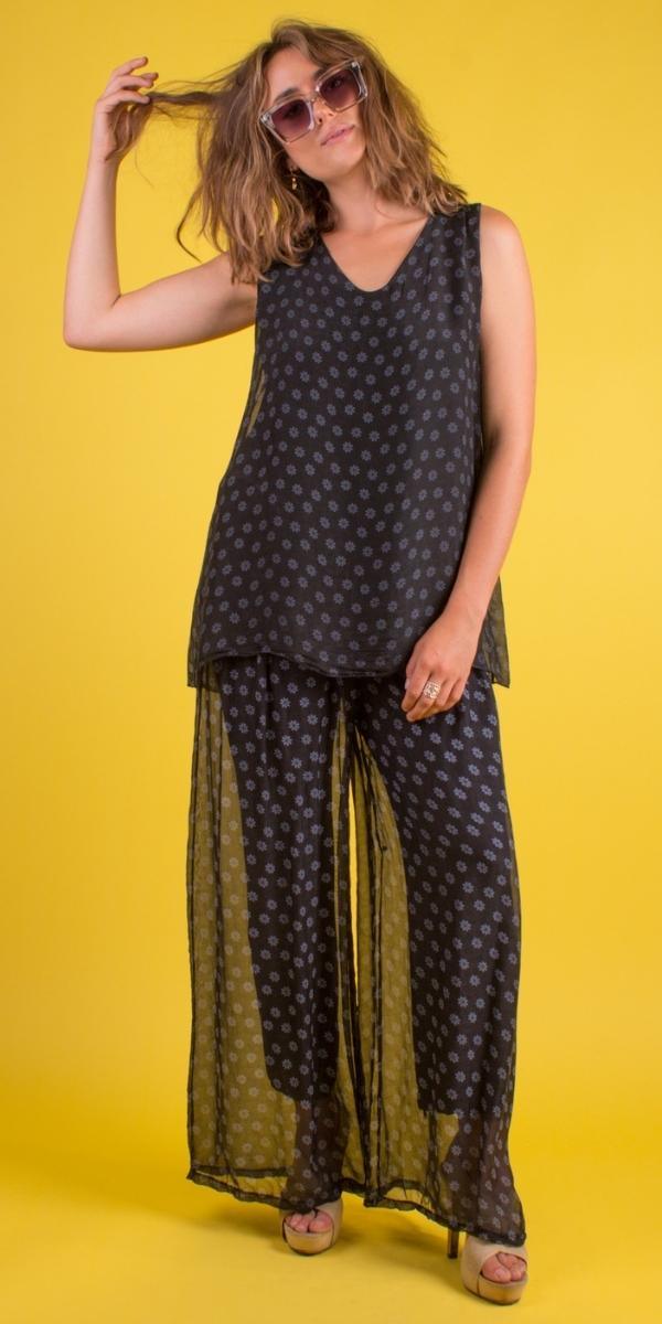 Daisy Print Pant - Gigi Moda - Made in Italy # daisy print, Gigi Moda, Made in Italy, matching set, Pants, Print, Silk, summer, WIDE LEG