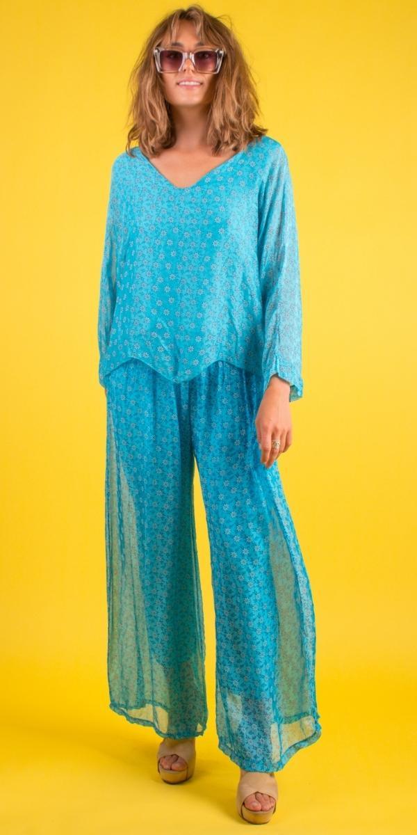 Daisy Print Pant - Gigi Moda - Made in Italy # daisy print, Gigi Moda, Made in Italy, matching set, Pants, Print, Silk, summer, WIDE LEG