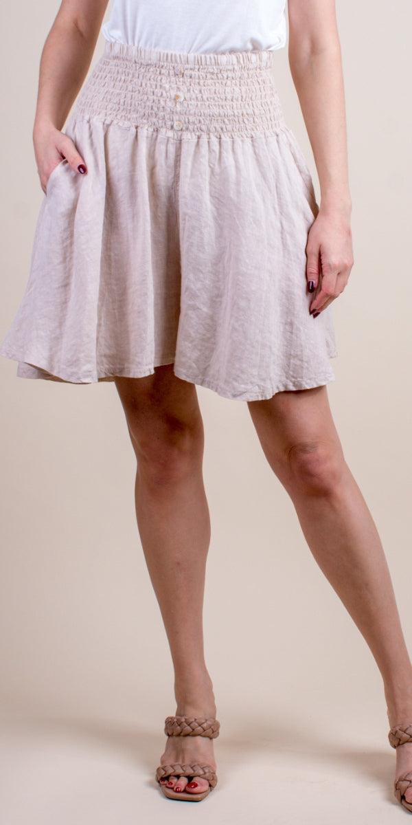 Dante Linen Shorts - Gigi Moda - Made in Italy # 100% Linen, Gigi Moda, high waitsed, Linen, Made in Italy, one size, OS, palazzo, Pockets, ruched, shorts, side pockets