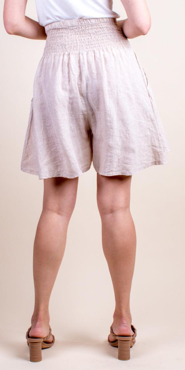 Dante Linen Shorts - Gigi Moda - Made in Italy # 100% Linen, Gigi Moda, high waitsed, Linen, Made in Italy, one size, OS, palazzo, Pockets, ruched, shorts, side pockets
