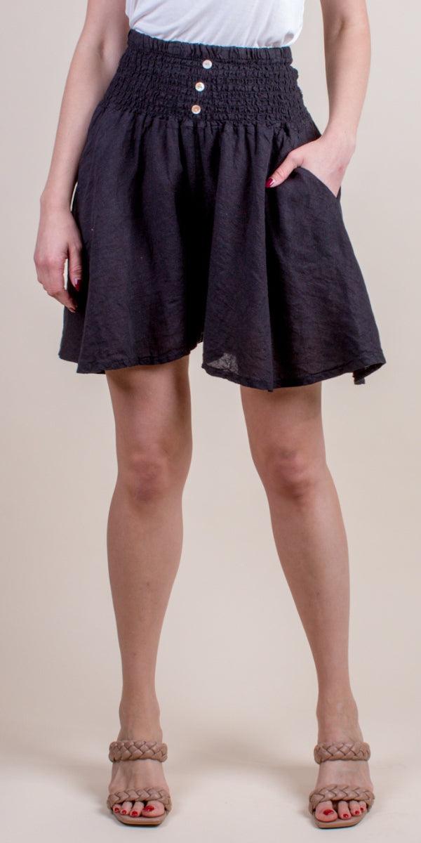 Dante Linen Shorts - Gigi Moda - Made in Italy # 100% Linen, Gigi Moda, high waitsed, Linen, Made in Italy, one size, OS, palazzo, Pockets, ruched, shorts, side pockets