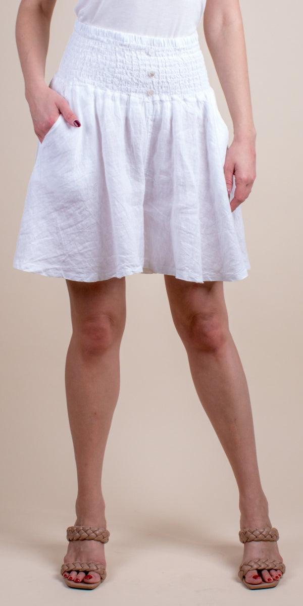 Dante Linen Shorts - Gigi Moda - Made in Italy # 100% Linen, Gigi Moda, high waitsed, Linen, Made in Italy, one size, OS, palazzo, Pockets, ruched, shorts, side pockets