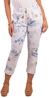 Floral Medallion Tie-Waist Pants - Shop Gigi Moda - Made in Italy # COMFY PANTS, Cropped pants, floral, floral design, floral pattern, Floral Print, gigi moda, Italian pant, Made in Italy, Multi Floral Print, Pants, Pockets, Tie waist