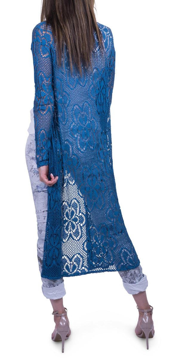 Clara Long Knit Cardigan - Gigi Moda - Made in Italy # Cardigan, floral lace, Gigi Moda, Jacket, lace knit, Made in Italy, OS, stretchy