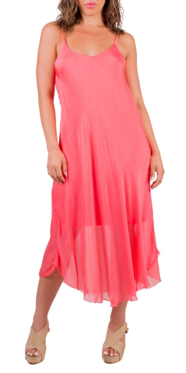 Miele Midi Dress - Gigi Moda - Made in Italy # adjustable straps, Dress, Gigi Moda, Made in Italy, midi dress, OS, resort, resort wear, Silk, Sleeveless, Spaghetti Strap, washable