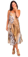 Animal Print Miele Midi Dress - Gigi Moda - Made in Italy # animal print, Dress, flowy dress, Gigi Moda, Made in Italy, midi dress, OS, resort, resort dress, resort wear, Silk, Sleeveless, Spaghetti Strap, spaghetti strap dress, Spaghetti Straps