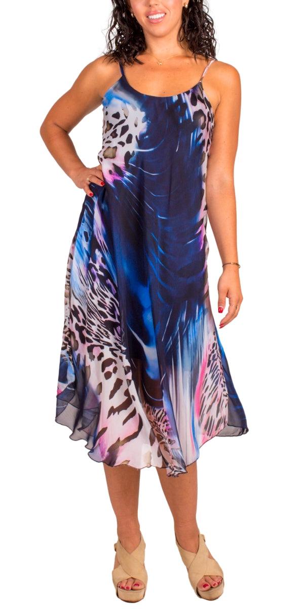 Animal Print Miele Midi Dress - Gigi Moda - Made in Italy # animal print, Dress, flowy dress, Gigi Moda, Made in Italy, midi dress, OS, resort, resort dress, resort wear, Silk, Sleeveless, Spaghetti Strap, spaghetti strap dress, Spaghetti Straps