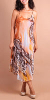 Animal Print Miele Midi Dress - Gigi Moda - Made in Italy # animal print, Dress, flowy dress, Gigi Moda, Made in Italy, midi dress, OS, resort, resort dress, resort wear, Silk, Sleeveless, Spaghetti Strap, spaghetti strap dress, Spaghetti Straps