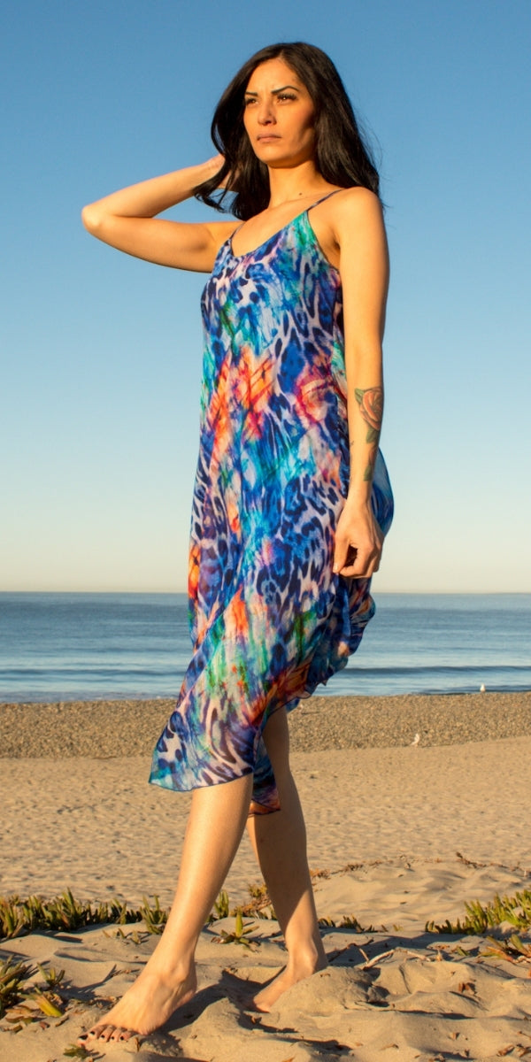 Selvaggio Miele Midi Dress - Gigi Moda - Made in Italy # animal print, Dress, flowy dress, Gigi Moda, Made in Italy, midi dress, OS, resort, resort dress, resort wear, Silk, Sleeveless, Spaghetti Strap, spaghetti strap dress, Spaghetti Straps