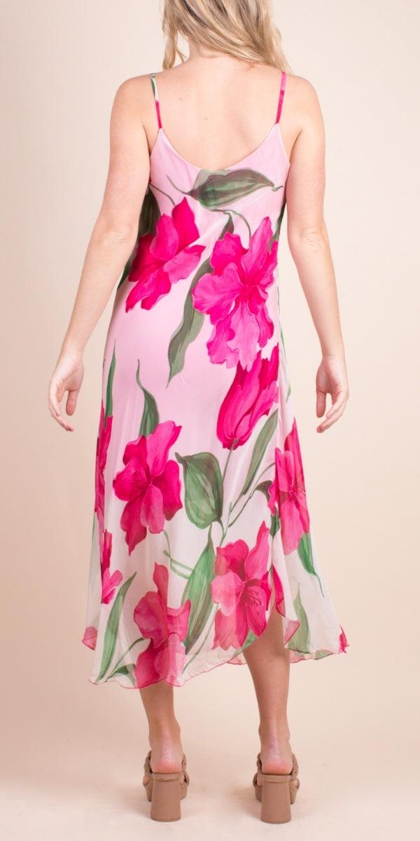 Lily Miele Midi Dress - Gigi Moda - Made in Italy # Dress, floral, floral design, floral dress, floral pattern, Floral Print, flowy dress, Gigi Moda, Made in Italy, midi dress, OS, resort, resort dress, resort wear, Silk, Sleeveless, Spaghetti Strap, spaghetti strap dress, Spaghetti Straps