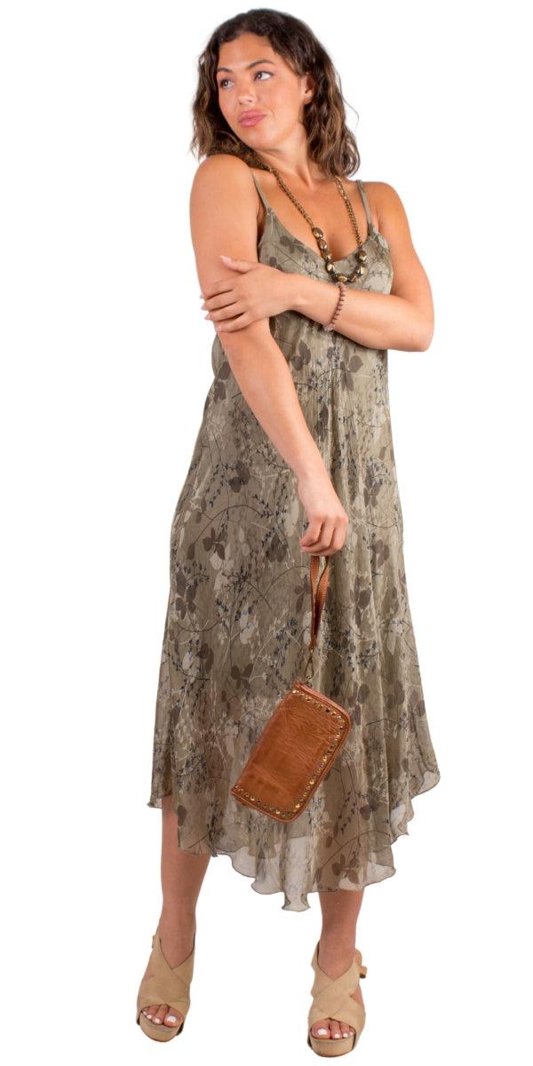 Giardino Miele Midi Dress - Gigi Moda - Made in Italy # adjustable straps, Dress, floral print, Gigi Moda, Made in Italy, maxretail, midi dress, OS, resort, resort wear, Silk, Sleeveless, Spaghetti Strap, washable