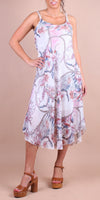Tropical Print Miele Midi Dress - Gigi Moda - Made in Italy # Dress, flowy dress, Gigi Moda, Made in Italy, midi dress, OS, resort, resort dress, resort wear, Silk, Sleeveless, Spaghetti Strap, spaghetti strap dress, Spaghetti Straps, tropical, tropical print