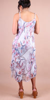 Tropical Print Miele Midi Dress - Gigi Moda - Made in Italy # Dress, flowy dress, Gigi Moda, Made in Italy, midi dress, OS, resort, resort dress, resort wear, Silk, Sleeveless, Spaghetti Strap, spaghetti strap dress, Spaghetti Straps, tropical, tropical print