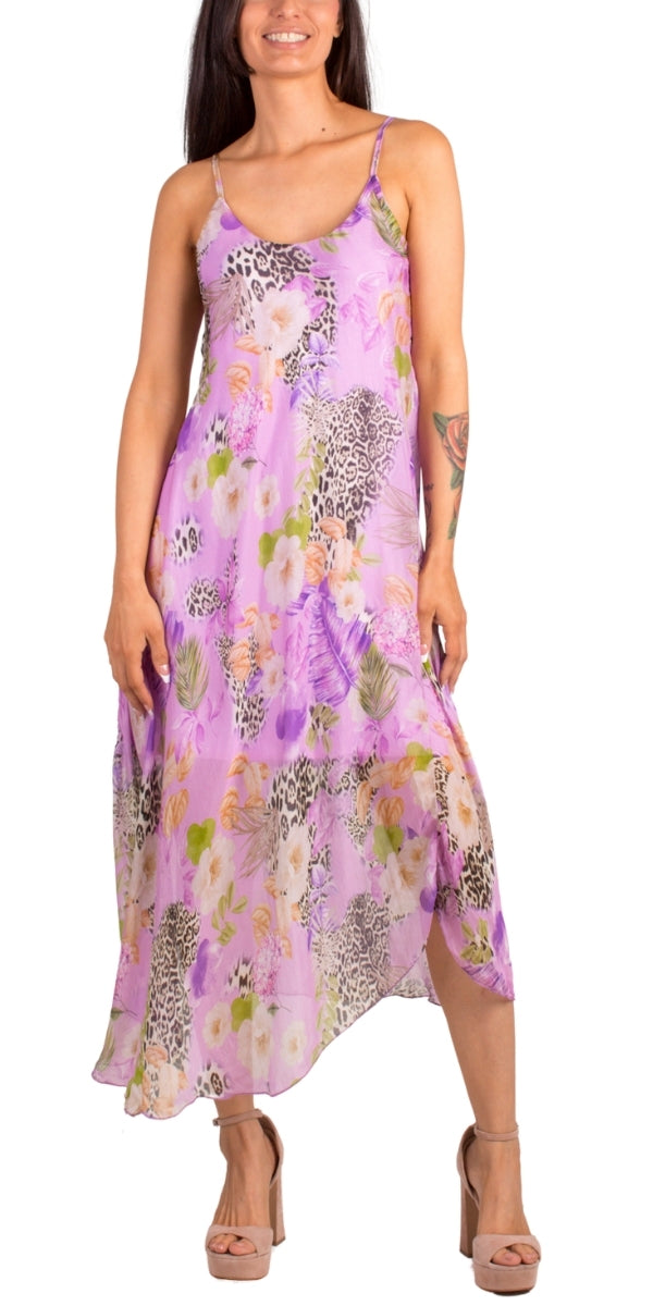 Amazzonica Miele Midi Dress - Gigi Moda - Made in Italy # animal print, Dress, flowy dress, Gigi Moda, Jaguar print, Made in Italy, midi dress, OS, resort, resort dress, resort wear, Silk, Sleeveless, Spaghetti Strap, spaghetti strap dress, Spaghetti Straps, tropical, tropical print