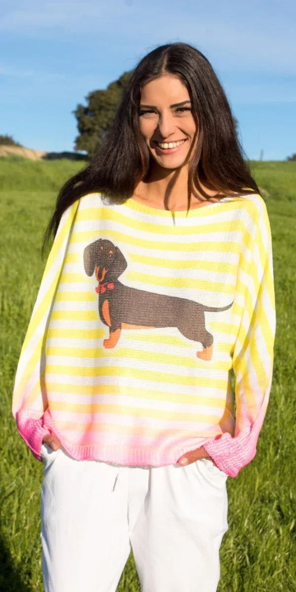 Daria Batwing Sweater with Bassotto Print
