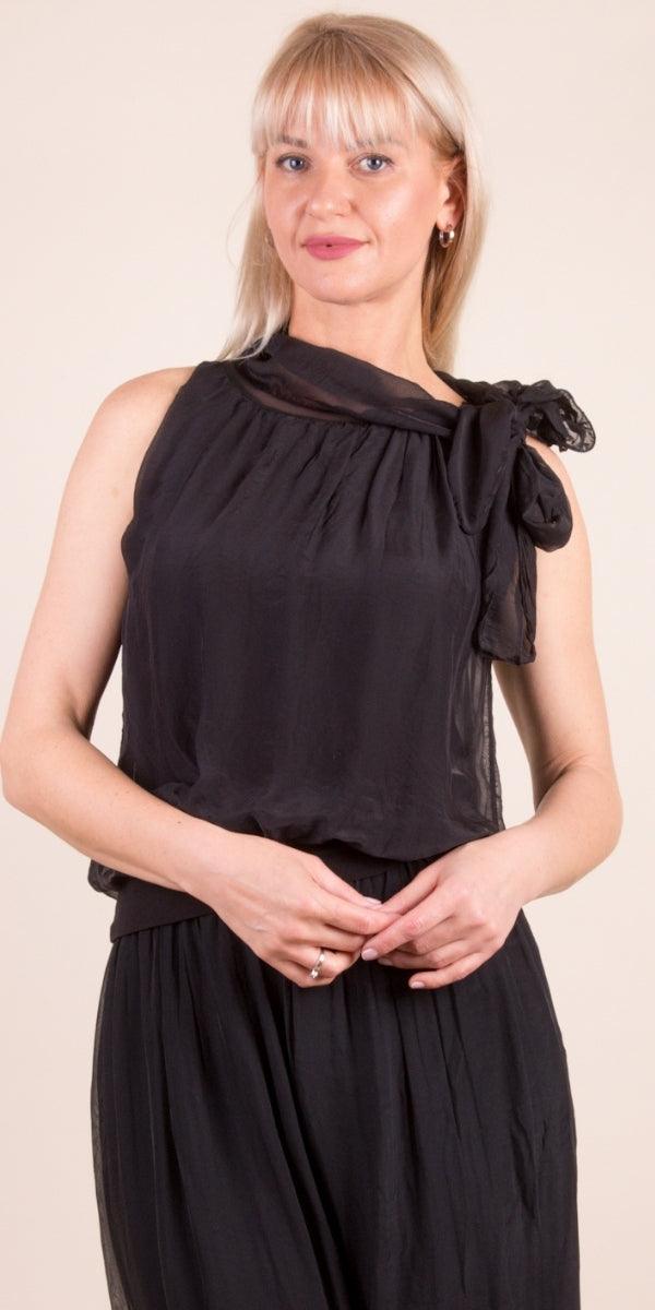 Desio Silk Top - Gigi Moda - Made in Italy # Blouse, italian blouse, italian tank top, italian top, Made in Italy, OS, resort wear, Silk, silk blouse, silk tank, Sleeveless, sleeveless top, Tank Top, Tie at neck, tie neck, Top