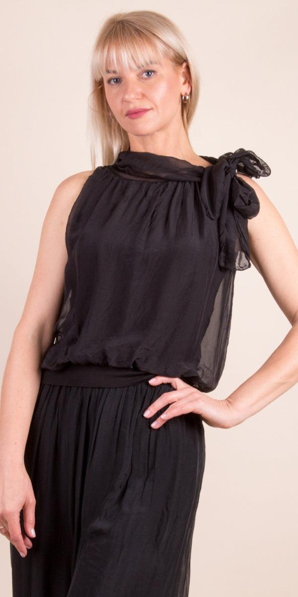 Desio Silk Top - Gigi Moda - Made in Italy # Blouse, italian blouse, italian tank top, italian top, Made in Italy, OS, resort wear, Silk, silk blouse, silk tank, Sleeveless, sleeveless top, Tank Top, Tie at neck, tie neck, Top
