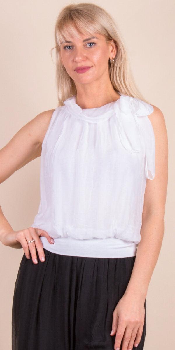 Desio Silk Top - Gigi Moda - Made in Italy # Blouse, italian blouse, italian tank top, italian top, Made in Italy, OS, resort wear, Silk, silk blouse, silk tank, Sleeveless, sleeveless top, Tank Top, Tie at neck, tie neck, Top