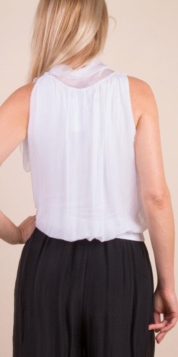 Desio Silk Top - Gigi Moda - Made in Italy # Blouse, italian blouse, italian tank top, italian top, Made in Italy, OS, resort wear, Silk, silk blouse, silk tank, Sleeveless, sleeveless top, Tank Top, Tie at neck, tie neck, Top
