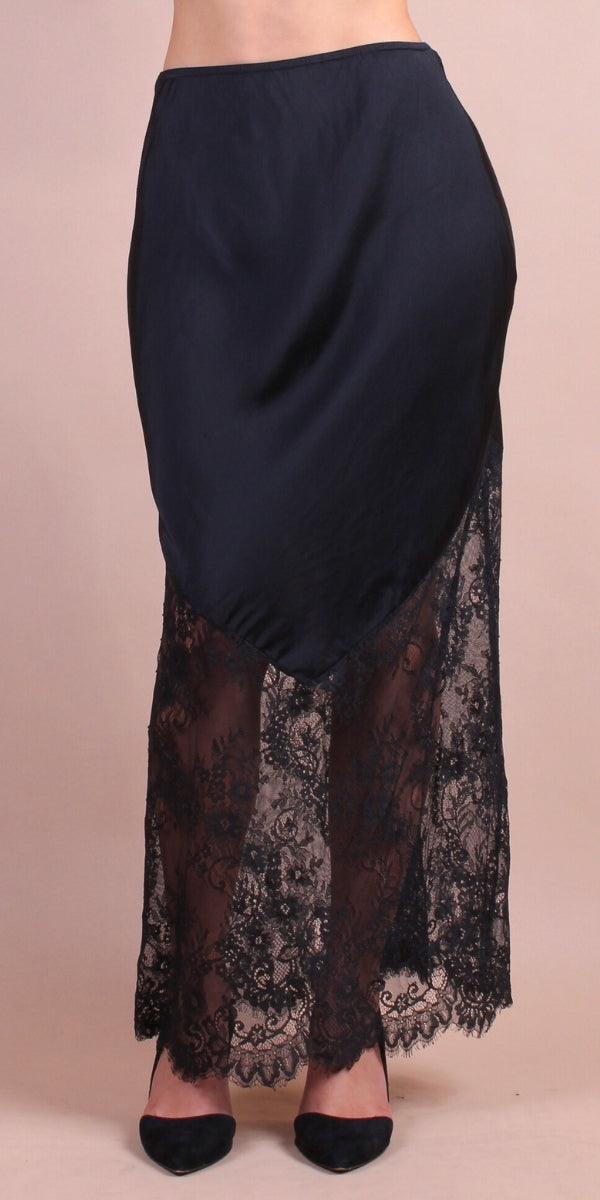 Coqueta Skirt - Gigi Moda - Made in Italy # elastic waistband, gigi moda, lace, Made in Italy, Maxi Skirt, Satin, skirt