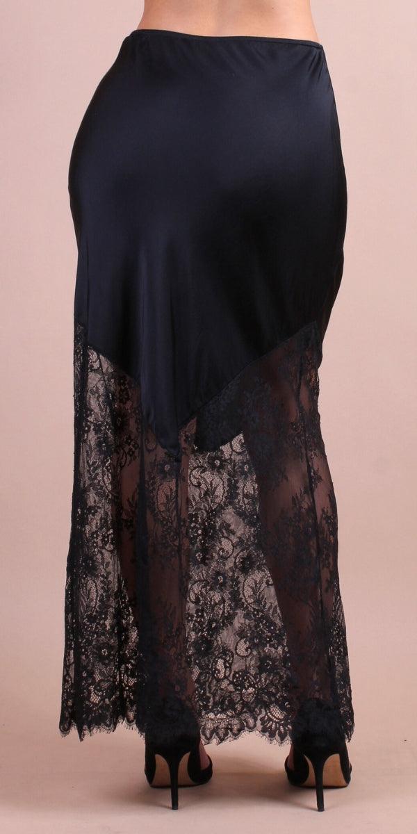 Coqueta Skirt - Gigi Moda - Made in Italy # elastic waistband, gigi moda, lace, Made in Italy, Maxi Skirt, Satin, skirt
