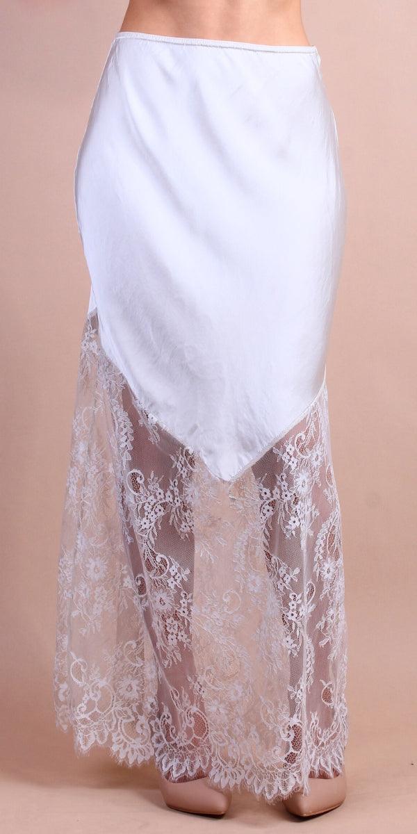 Coqueta Skirt - Gigi Moda - Made in Italy # elastic waistband, gigi moda, lace, Made in Italy, Maxi Skirt, Satin, skirt
