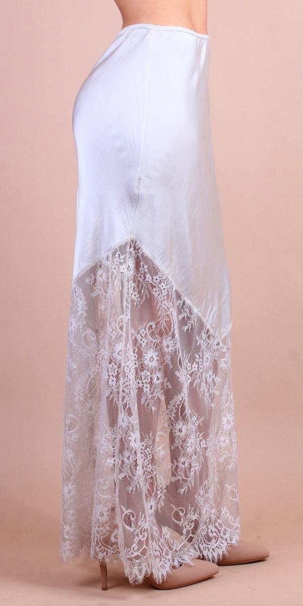 Coqueta Skirt - Gigi Moda - Made in Italy # elastic waistband, gigi moda, lace, Made in Italy, Maxi Skirt, Satin, skirt