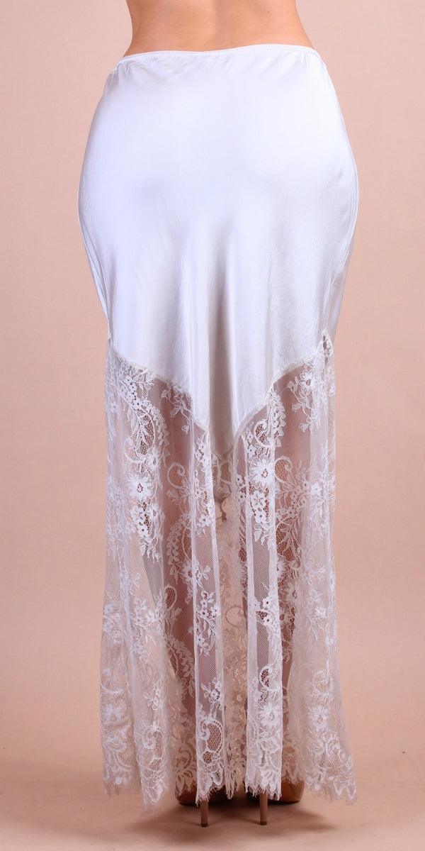 Coqueta Skirt - Gigi Moda - Made in Italy # elastic waistband, gigi moda, lace, Made in Italy, Maxi Skirt, Satin, skirt