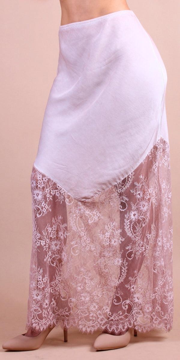 Coqueta Skirt - Gigi Moda - Made in Italy # elastic waistband, gigi moda, lace, Made in Italy, Maxi Skirt, Satin, skirt