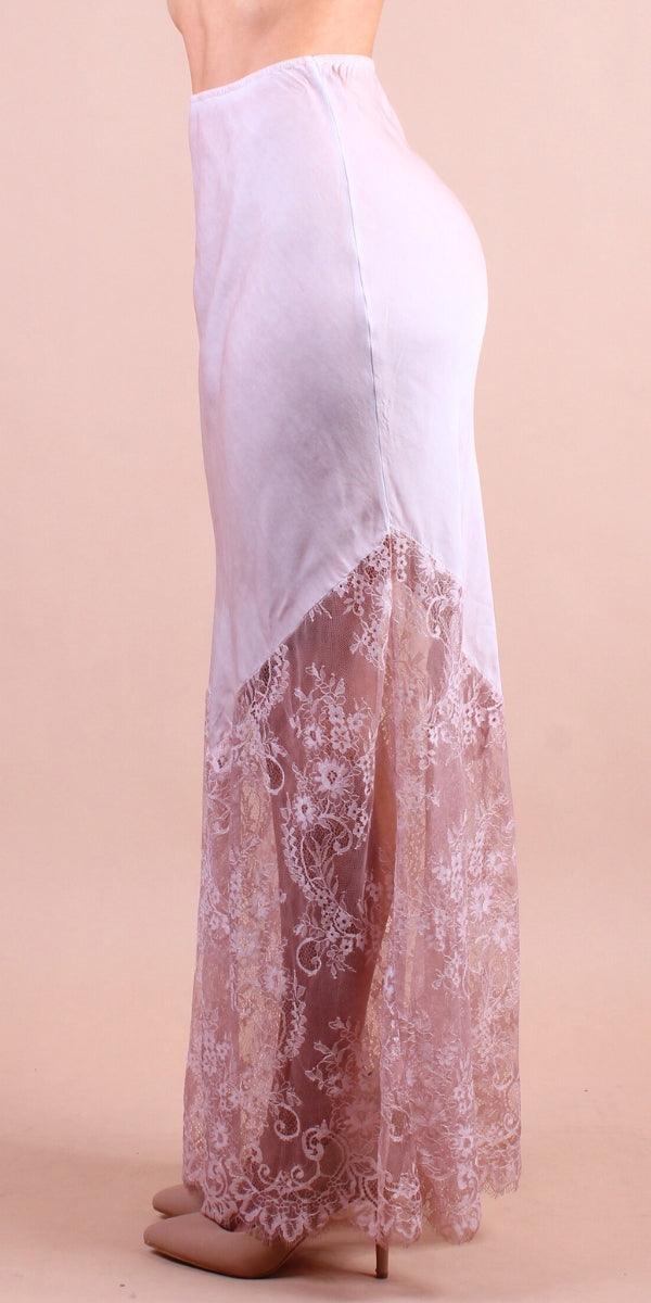 Coqueta Skirt - Gigi Moda - Made in Italy # elastic waistband, gigi moda, lace, Made in Italy, Maxi Skirt, Satin, skirt