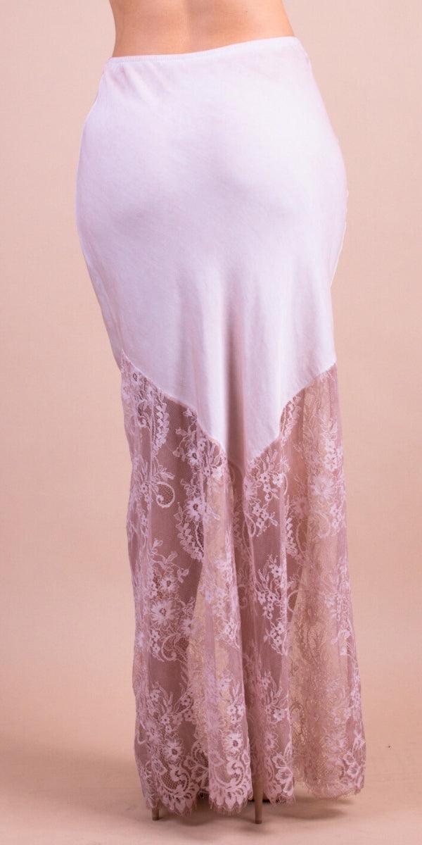Coqueta Skirt - Gigi Moda - Made in Italy # elastic waistband, gigi moda, lace, Made in Italy, Maxi Skirt, Satin, skirt