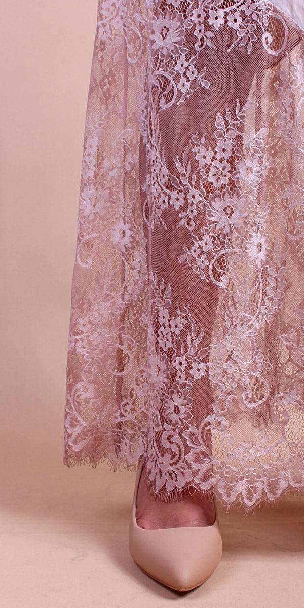 Coqueta Skirt - Gigi Moda - Made in Italy # elastic waistband, gigi moda, lace, Made in Italy, Maxi Skirt, Satin, skirt