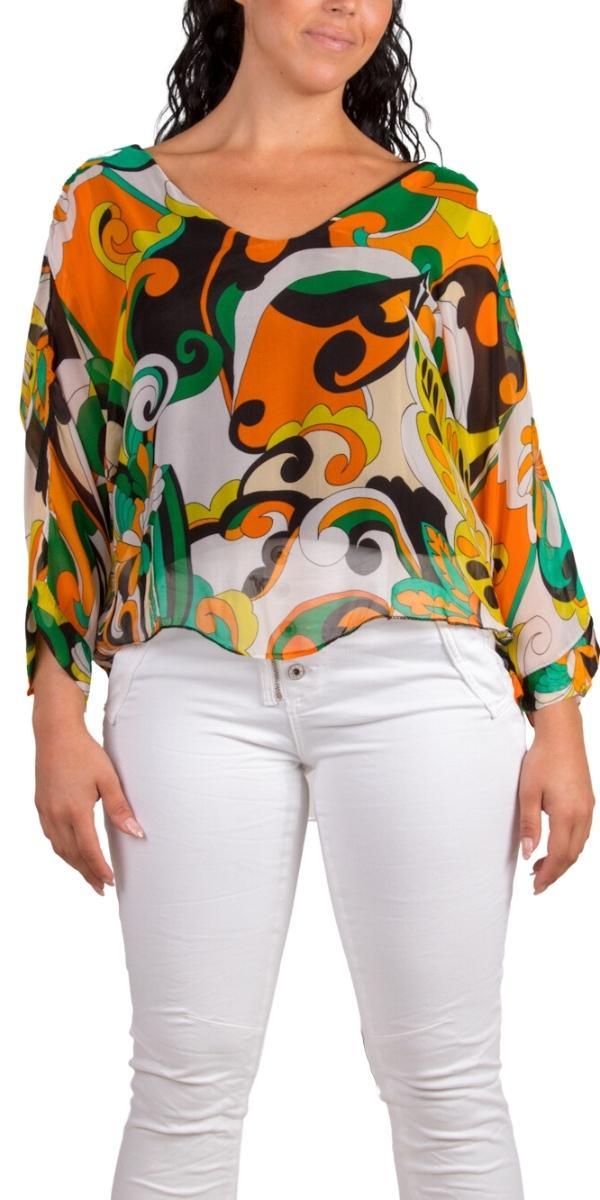 Groovy Print Isabetta Top - Gigi Moda - Made in Italy # Abstract, abstract print, Crop Top, Dolman sleeve, Gigi Moda, groovy, italian clothing, Made in Italy, silk, silk blouse, womens clothing, womens tops