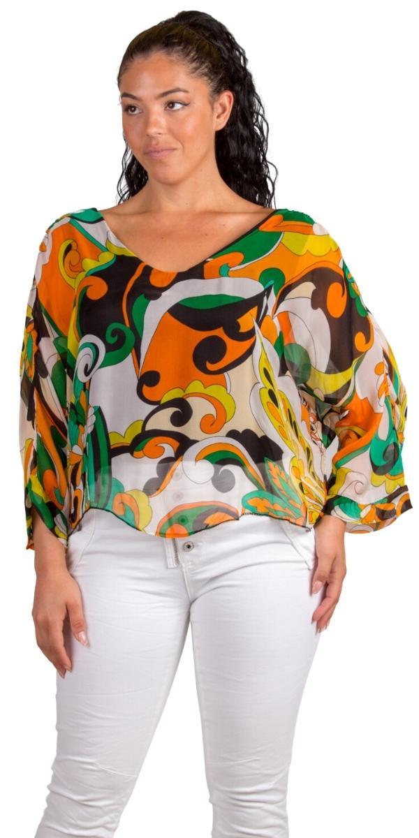Groovy Print Isabetta Top - Gigi Moda - Made in Italy # Abstract, abstract print, Crop Top, Dolman sleeve, Gigi Moda, groovy, italian clothing, Made in Italy, silk, silk blouse, womens clothing, womens tops