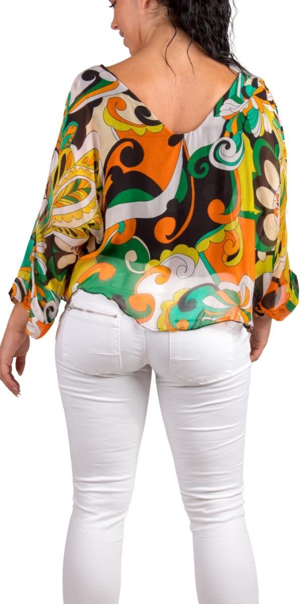 Groovy Print Isabetta Top - Gigi Moda - Made in Italy # Abstract, abstract print, Crop Top, Dolman sleeve, Gigi Moda, groovy, italian clothing, Made in Italy, silk, silk blouse, womens clothing, womens tops