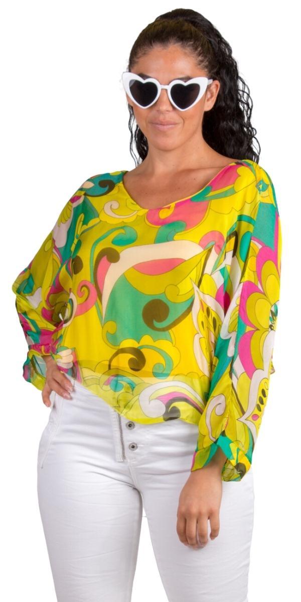 Groovy Print Isabetta Top - Gigi Moda - Made in Italy # Abstract, abstract print, Crop Top, Dolman sleeve, Gigi Moda, groovy, italian clothing, Made in Italy, silk, silk blouse, womens clothing, womens tops