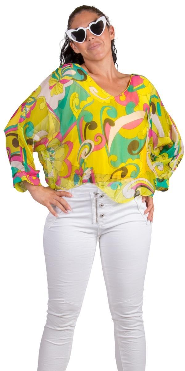 Groovy Print Isabetta Top - Gigi Moda - Made in Italy # Abstract, abstract print, Crop Top, Dolman sleeve, Gigi Moda, groovy, italian clothing, Made in Italy, silk, silk blouse, womens clothing, womens tops