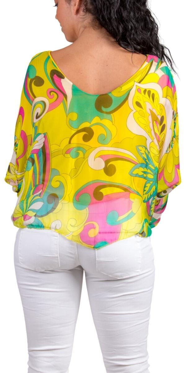 Groovy Print Isabetta Top - Gigi Moda - Made in Italy # Abstract, abstract print, Crop Top, Dolman sleeve, Gigi Moda, groovy, italian clothing, Made in Italy, silk, silk blouse, womens clothing, womens tops