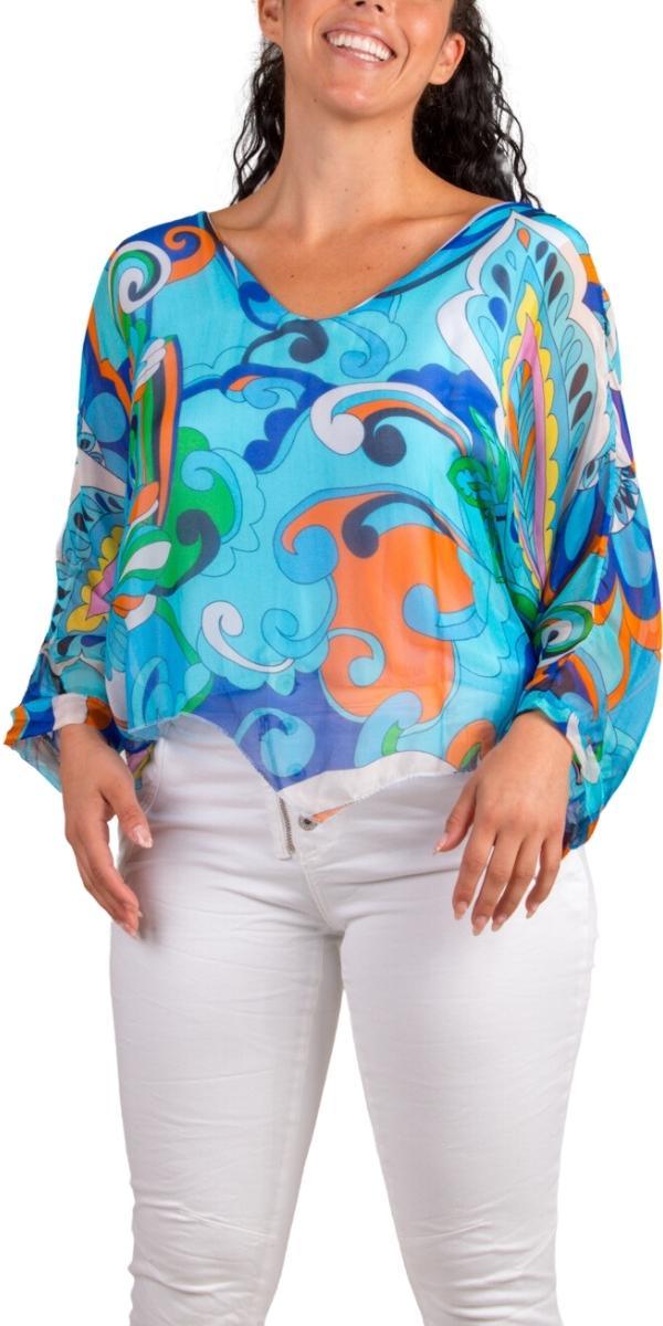 Groovy Print Isabetta Top - Gigi Moda - Made in Italy # Abstract, abstract print, Crop Top, Dolman sleeve, Gigi Moda, groovy, italian clothing, Made in Italy, silk, silk blouse, womens clothing, womens tops