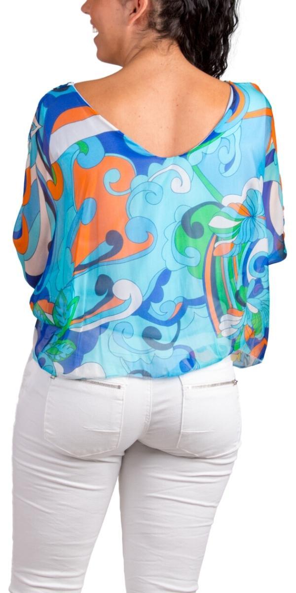 Groovy Print Isabetta Top - Gigi Moda - Made in Italy # Abstract, abstract print, Crop Top, Dolman sleeve, Gigi Moda, groovy, italian clothing, Made in Italy, silk, silk blouse, womens clothing, womens tops