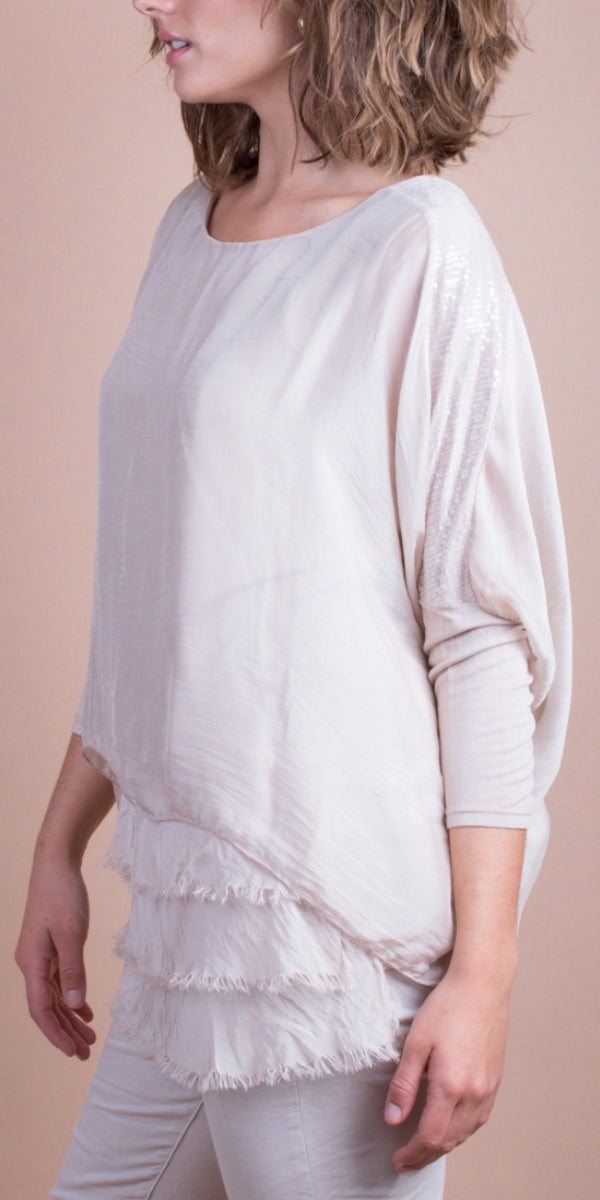 Romana Blouse - Gigi Moda - Made in Italy # blouse, frayed edge, gigi moda, italian silk blouse, made in italy, sequin top, Sequins, silk, silk blouse, silk top