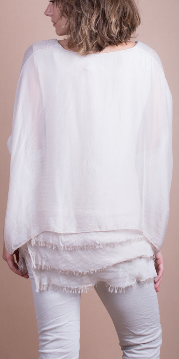 Romana Blouse - Gigi Moda - Made in Italy # blouse, frayed edge, gigi moda, italian silk blouse, made in italy, sequin top, Sequins, silk, silk blouse, silk top