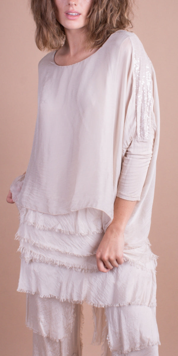 Romana Blouse - Gigi Moda - Made in Italy # blouse, frayed edge, gigi moda, italian silk blouse, made in italy, sequin top, Sequins, silk, silk blouse, silk top