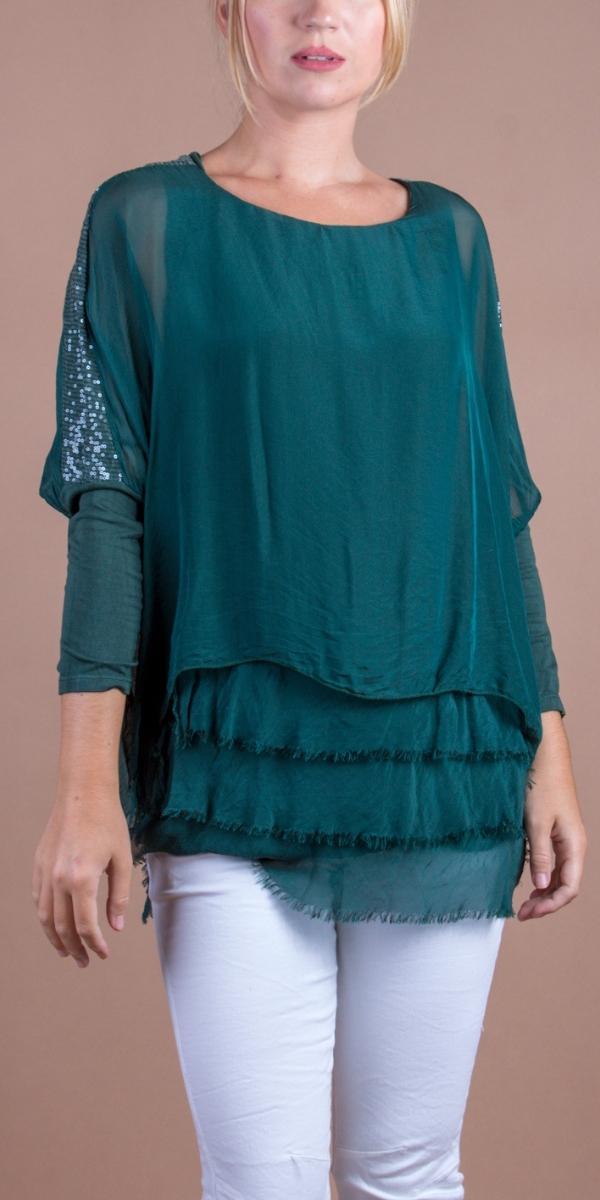 Romana Blouse - Gigi Moda - Made in Italy # blouse, frayed edge, gigi moda, italian silk blouse, made in italy, sequin top, Sequins, silk, silk blouse, silk top
