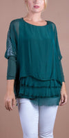 Romana Blouse - Shop Gigi Moda - Made in Italy # blouse, frayed edge, gigi moda, italian silk blouse, made in italy, sequin top, Sequins, silk, silk blouse, silk top