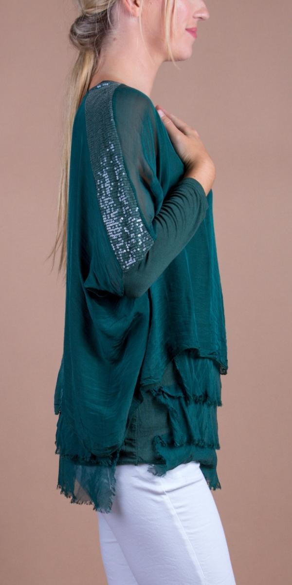 Romana Blouse - Gigi Moda - Made in Italy # blouse, frayed edge, gigi moda, italian silk blouse, made in italy, sequin top, Sequins, silk, silk blouse, silk top