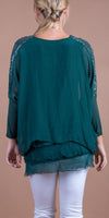 Romana Blouse - Shop Gigi Moda - Made in Italy # blouse, frayed edge, gigi moda, italian silk blouse, made in italy, sequin top, Sequins, silk, silk blouse, silk top