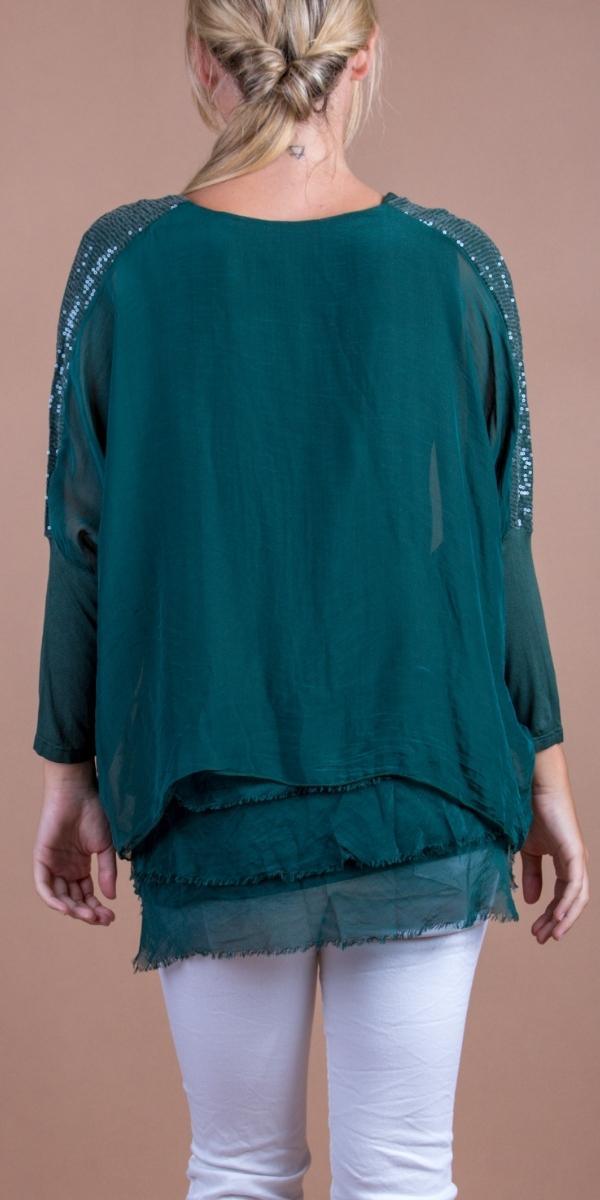 Romana Blouse - Gigi Moda - Made in Italy # blouse, frayed edge, gigi moda, italian silk blouse, made in italy, sequin top, Sequins, silk, silk blouse, silk top