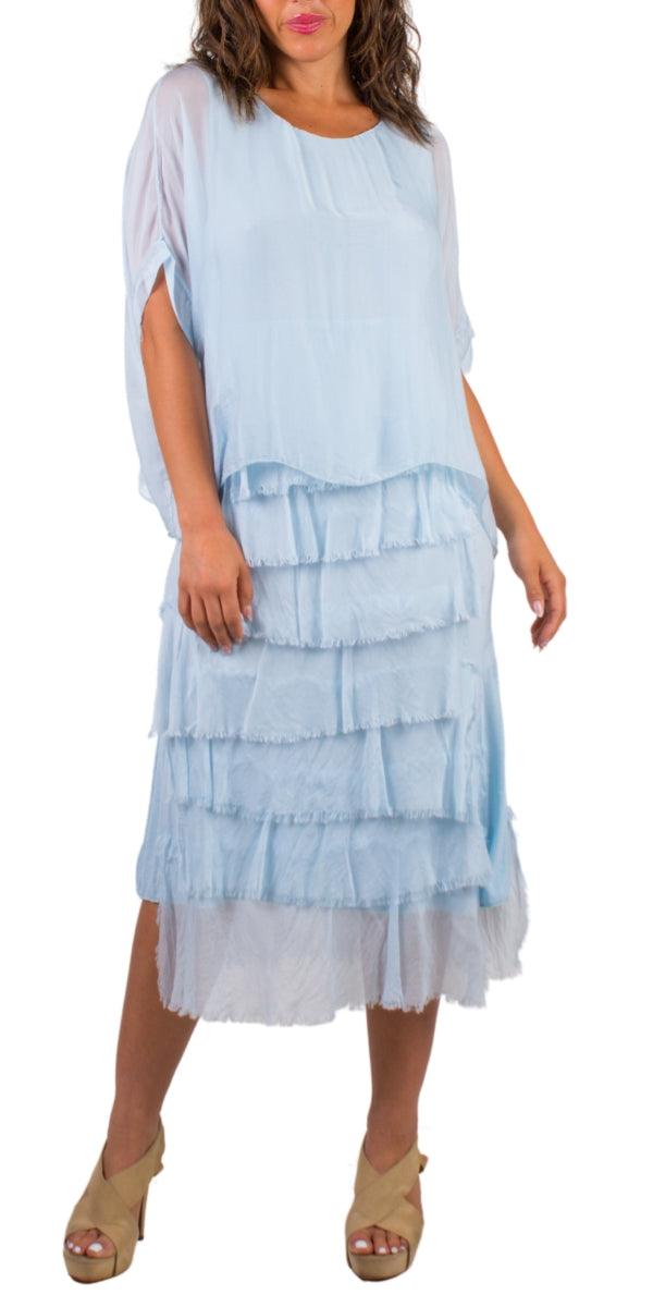 Siena Scoop Neck Maxi Dress - Gigi Moda - Made in Italy # Dress, Gigi Moda, Made in Italy, Maxi Dress, one size, OS, ruffles, Scoop Neck, short sleeve, short sleeve dress, Silk